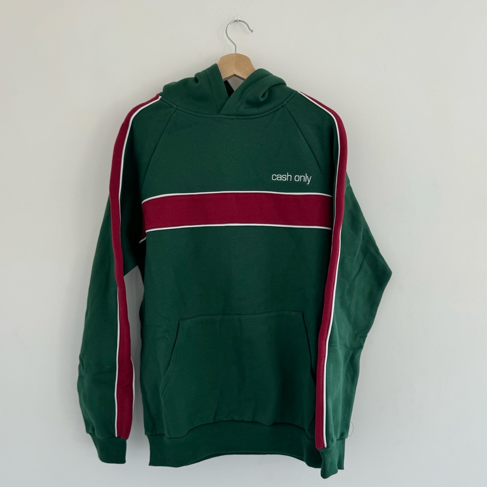 NWT Cash Only Forest Green/Burgundy Red Panel Pullover Hoodie